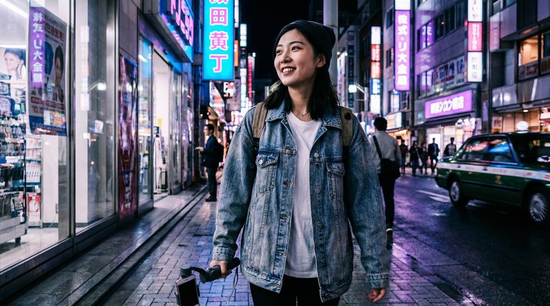 国产主播城市短视频：霓虹夜色下的街拍vlog